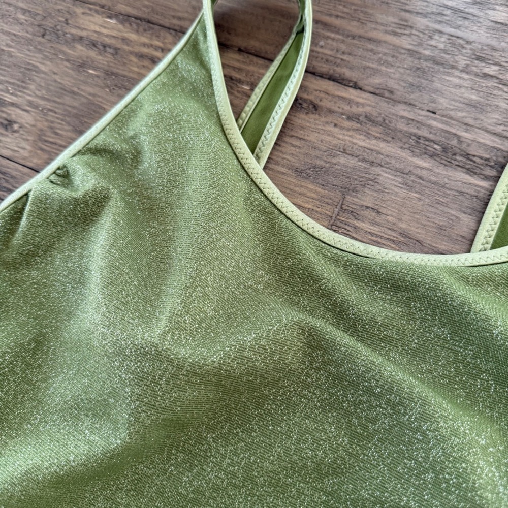 FE Noel Target Sage Green Metallic Shimmer High Leg One Piece Swimsuit Medium - Picture 2 of 4